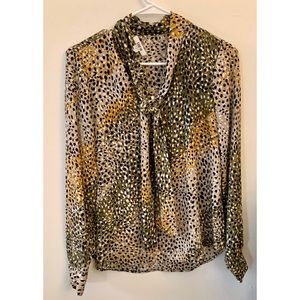 Bar III Spotted Multi-Color Tie Neck Blouse